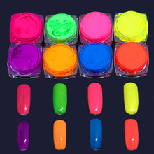 Load image into Gallery viewer, 8 jars/set Neon Pigment unicorn Nail Dust Ombre Neon Pigments Gradient Nail Art Glitter Neon Powder Gradient Pigments pretty